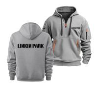 Sweat À Capuche en Polaire pour Linkin Park pour Hommes Femmes, Sweat-Shirt À Fermeture Éclair 1/4, Chaud, Décontracté, À Manches Longues, Automne, Pull À Capuche avec Poches,Light Gray-l