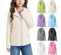 Sweat à capuche en polaire Sherpa pour fille - Fermeture éclair intégrale - Automne et hiver - Couleur unie - Décontracté - En laine - Avec fermeture éclair - Veste chaude à capuche en peluche