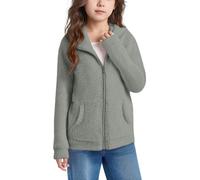 Sweat à capuche en polaire Sherpa pour fille - Fermeture éclair intégrale - Automne et hiver - Couleur unie - Décontracté - En laine - Avec fermeture éclair - Veste chaude à capuche en peluche