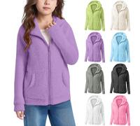 Sweat à capuche en polaire Sherpa pour fille - Fermeture éclair intégrale - Automne et hiver - Couleur unie - Décontracté - En laine - Avec fermeture éclair - Veste chaude à capuche en peluche