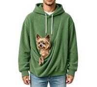 Sweat à capuche en polyester pour homme avec pochette photo chien | Pull à capuche avec cordon de serrage, poignets et ourlet côtelés, et un portrait de chien réaliste encadré par un effet de