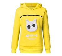 Sweat À Capuche en Sherpa for Femme avec Poche Chat, Pull d'hiver Mignon À Manches Longues for Les Amoureux des Animaux, Pull Oversize(Yellow,XXX-Large)