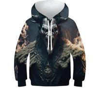Sweat à Capuche Enfant 3D Imprimé Chèvre Diable 8 Unisexe Garçons et Filles Manches Longues Cool Drôle Pull Décontracté 6-7 Ans