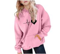 Sweat à Capuche Enfant Fille Manches Longues Empreinte de Cœur Coton Doux Décontracté Chaud Coupe Ample Sweatshirt à Enfiler et Poche Respirant Confortable Casual Hoodie École Quotidien Ado 5-15 Ans