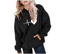 Sweat à Capuche Enfant Fille Manches Longues Empreinte de Cœur Coton Doux Décontracté Chaud Coupe Ample Sweatshirt à Enfiler et Poche Respirant Confortable Casual Hoodie École Quotidien Ado 5-15 Ans