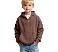 Sweat à Capuche Enfant Garçon 4-15ans Gaufré Demi Zip Avec poche kangourou | Sweatshirt Gaufré à Capuche avec Demi Zip et poche Manches Longues Respirant et Doux pour l'École ou les Loisirs