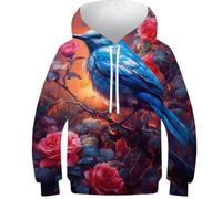 Sweat à Capuche Enfant Impression 3D Coloré Galaxy Lion Sweatshirt Unisexe Garçons et Filles Manches Longues Cool Drôle Décontracté Sweatshirt, Cute Little Blue Bird1, 8-10 ans