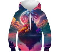 Sweat à Capuche Enfant Impression 3D Coloré Galaxy Lion Sweatshirt Unisexe Garçons et Filles Manches Longues Cool Drôle Décontracté Sweatshirt, The_castle_on_stone_island, 9-11 ans
