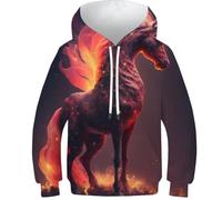 Sweat à Capuche Enfant Imprimé 3D Animal Renard Sweatshirt Unisexe Garçons Filles Manches Longues Cool Drôle Décontracté Sweatshirt, Licorne de feu, 9-11 ans