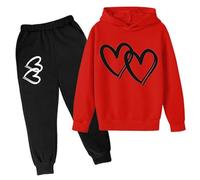 Sweat à Capuche Enfant Saint Valentin imprimé cœur Ensemble Deux pièces Hoodie Pantalon Chaud Maison pour Fille garçon