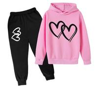 Sweat à Capuche Enfant Saint Valentin imprimé cœur Ensemble Deux pièces Hoodie Pantalon Chaud Maison pour Fille garçon