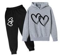 Sweat à Capuche Enfant Saint Valentin imprimé cœur Ensemble Deux pièces Hoodie Pantalon Chaud Maison pour Fille garçon