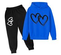 Sweat à Capuche Enfant Saint Valentin imprimé cœur Ensemble Deux pièces Hoodie Pantalon Chaud Maison pour Fille garçon