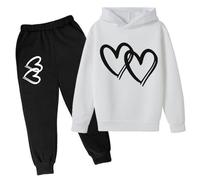 Sweat à Capuche Enfant Saint Valentin imprimé cœur Ensemble Deux pièces Hoodie Pantalon Chaud Maison pour Fille garçon