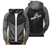 Sweat À Capuche Entièrement Zippé pour Hommes pour Bruce Lee Imprimé Veste Décontractée Cardigan À Manches Longues Manteau Pull en Polaire - Cadeau Adolescent- Dark Gray||XXL