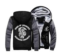Sweat à Capuche épais d'hiver pour Hommes pour Anarchy Sons Graphics, Sweat-Shirt à Capuche Chaud à Fermeture éclair complète, Vestes Coupe-Vent à Manches Longues avec 2 Poches,Dark Grey-S