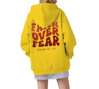 Sweat à capuche esthétique pour femme avec inscription « Faith Over Fear » - Lettre graphique Jésus - Coupe ample - Vêtements religieux à capuche pour adolescents - Doublure en polaire avec cordon de