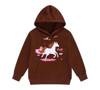 Sweat à capuche et sweat-shirt pour fille, imprimé cheval blanc réaliste, tissu polaire doux et chaud, cordon de serrage, poche kangourou, manches longues, style ranch, idéal pour l'hiver et les