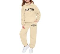Sweat à Capuche et Sweat-Shirt pour Filles avec imprimé Lettre Ensemble décontracté pour activités de Plein air et Quotidien idéal pour Jeunes exploratrices (Beige, 11-12 Years) #27