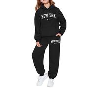 Sweat à Capuche et Sweat-Shirt pour Filles avec imprimé Lettre Ensemble décontracté pour activités de Plein air et Quotidien idéal pour Jeunes exploratrices (Black, 7-8 Years) #27