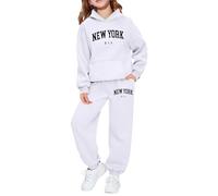 Sweat à Capuche et Sweat-Shirt pour Filles avec imprimé Lettre Ensemble décontracté pour activités de Plein air et Quotidien idéal pour Jeunes exploratrices (White, 6-7 Years) #27