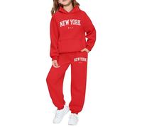 Sweat à Capuche et Sweat-Shirt pour Filles avec imprimé Lettre Ensemble décontracté pour activités de Plein air et Quotidien idéal pour Jeunes exploratrices (Red, 6-7 Years) #27