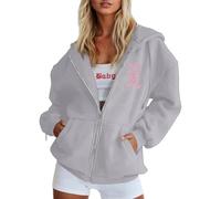 Sweat à capuche et sweat-shirt pour les loisirs. Fermeture éclair avec nœud de sensibilisation au cancer du sein. Parfait pour un confort toute l'année. S'accorde bien avec un jean., gris, XXL