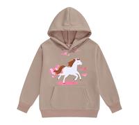 Sweat à capuche et sweatshirts pour filles Hiver Chaud Dessin animé Cheval blanc Imprimé Pull à capuche pour enfants avec poche à cordon de serrage Manches longues Style ranch (Kaki, 2-3 ans)