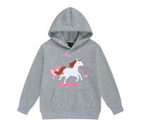 Sweat à capuche et sweatshirts pour filles Hiver Chaud Dessin animé Cheval blanc Imprimé Pull à capuche pour enfants avec poche à cordon de serrage Manches longues Style ranch (gris, 4-5 ans)