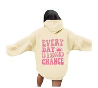 Sweat à capuche « Every Day Is A Second Chance » pour femme - Tendance plage western - Avec capuche - Joli graphique - Décontracté - Y2K - Avec motifs cool automne uni - Coupe ample 2025, kaki, S