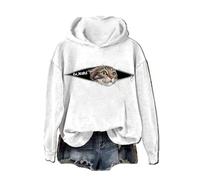 Sweat à capuche Ew People Cat Print Funny Cat Peeking Out of Pocket Shirt Jumper, blanc, XXL