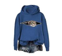 Sweat à capuche Ew People Cat Print Funny Cat Peeking Out of Pocket Shirt Jumper, bleu, L
