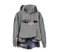 Sweat à capuche Ew People Cat Print Funny Cat Peeking Out of Pocket Shirt Jumper, gris, S