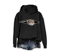 Sweat à capuche Ew People Cat Print Funny Cat Peeking Out of Pocket Shirt Jumper, Noir , XXL