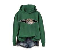 Sweat à capuche Ew People Cat Print Funny Cat Peeking Out of Pocket Shirt Jumper, Vert, M