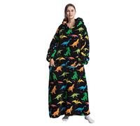 Sweat à capuche extra long pour homme et femme, couverture géante super chaude et confortable, couverture en flanelle épaisse avec manches et poche géante, Dinosaure coloré., taille unique