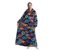 Sweat à capuche extra long pour homme et femme, couverture géante super chaude et confortable, couverture en flanelle épaisse avec manches et poche géante, Jack-o-Lantern, taille unique