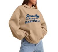 Sweat à capuche « Family Is The Key Tho Happiness » pour femme - Imprimé amusant - Décontracté - Avec poche, kaki, XL
