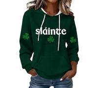 Sweat à capuche fantaisie pour femme avec motif trèfle irlandais et cordon de serrage - Avec poche - Col rond - Manches longues - Costume de Saint Patrick, Vert noir, M