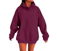 Sweat à Capuche Femme 2025 Pulls Chauds Manches Longues avec Poche Élégant Couleur Unie Manches Longues Oversize Streetwear Sweatshirts pour Automne Et Printemps Grande Taille XS-5XL (01 RD4, XXXXL)