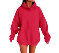 Sweat à Capuche Femme 2025 Pulls Chauds Manches Longues avec Poche Élégant Couleur Unie Manches Longues Oversize Streetwear Sweatshirts pour Automne Et Printemps Grande Taille XS-5XL (01 RD3, XS)