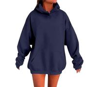 Sweat à Capuche Femme 2025 Pulls Chauds Manches Longues avec Poche Élégant Couleur Unie Manches Longues Oversize Streetwear Sweatshirts pour Automne Et Printemps Grande Taille XS-5XL (01 Navy, XXXXL)