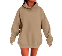 Sweat à Capuche Femme 2025 Pulls Chauds Manches Longues avec Poche Élégant Couleur Unie Manches Longues Oversize Streetwear Sweatshirts pour Automne Et Printemps Grande Taille XS-5XL (01 Gold, XXL)