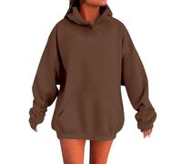 Sweat à Capuche Femme 2025 Pulls Chauds Manches Longues avec Poche Élégant Couleur Unie Manches Longues Oversize Streetwear Sweatshirts pour Automne Et Printemps Grande Taille XS-5XL (01 Coffee, XS)