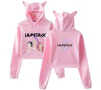 Sweat à Capuche Femme avec Oreilles de Chat Imprimé K-Kpop D-Demon H-Hunters Huntrix Sweatshirt pour Automne Pull de Nombril à Manches Longues Y2k Kawaii