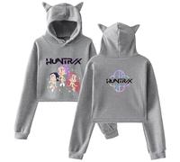 Sweat à Capuche Femme avec Oreilles de Chat Imprimé K-Kpop D-Demon H-Hunters Huntrix Sweatshirt pour Automne Pull de Nombril à Manches Longues Y2k Kawaii