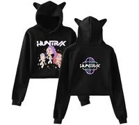 Sweat à Capuche Femme avec Oreilles de Chat Imprimé K-Kpop D-Demon H-Hunters Huntrix Sweatshirt pour Automne Pull de Nombril à Manches Longues Y2k Kawaii