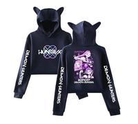 Sweat à Capuche Femme avec Oreilles de Chat Imprimé Kpop D-Demon H-Hunters Huntrix Sweatshirt pour Automne Pull à Manches Longues Y2k Kawaii