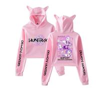 Sweat à Capuche Femme avec Oreilles de Chat Imprimé Kpop D-Demon H-Hunters Huntrix Sweatshirt pour Automne Pull à Manches Longues Y2k Kawaii
