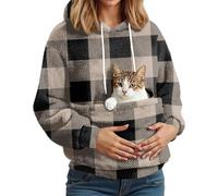 Sweat À Capuche Femme avec Poche pour Chat Et Chien | Hiver Pull Doux Porte-Animal | Sweat Polaire Ideal pour Maîtresse d'animal | Confortable Et Chaud Kaki M